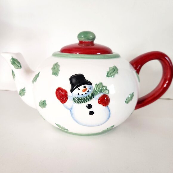Inspirado IDC Handpainted Ceramic Snowman Holiday Teapot - Picture 1 of 11